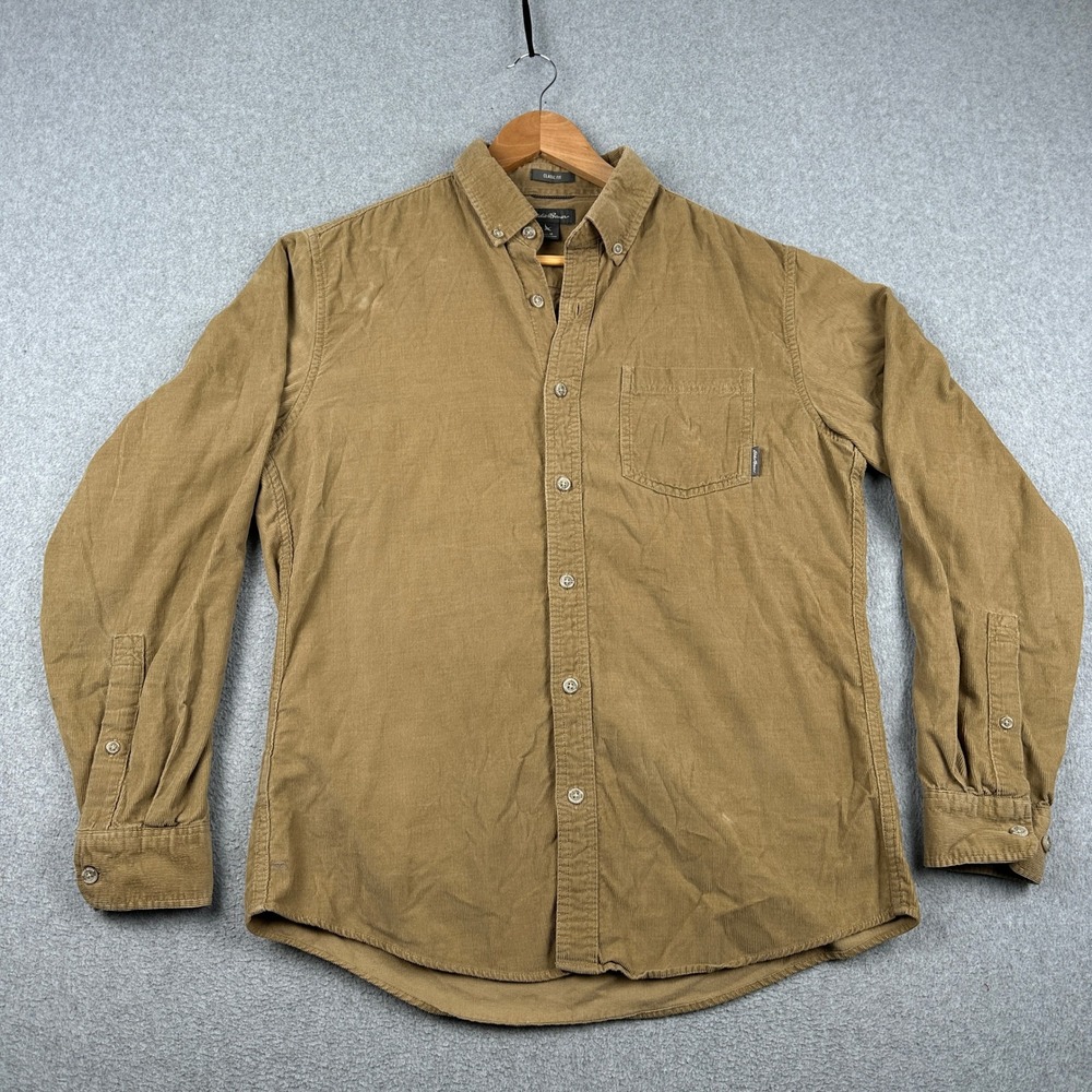 Eddie Bauer Shirt Mens M Classic Fit Beige Button-Down Corduroy Cotton L/S